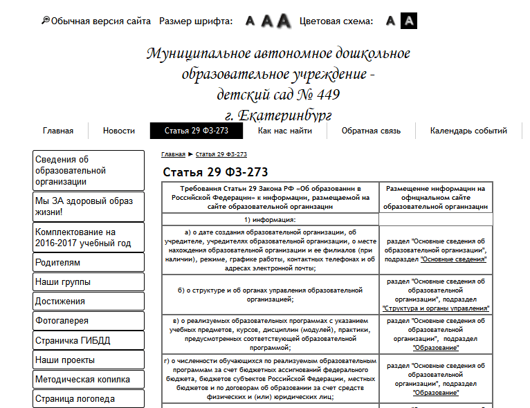 Разработка версии для слабовидящих на сайт дошкольного образования